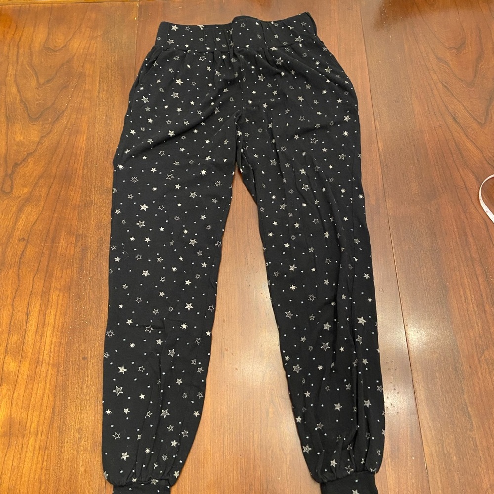 AnyBody Size XXS Lounge Pants Loungewear Cozy Knit Blavk With Silver Stars